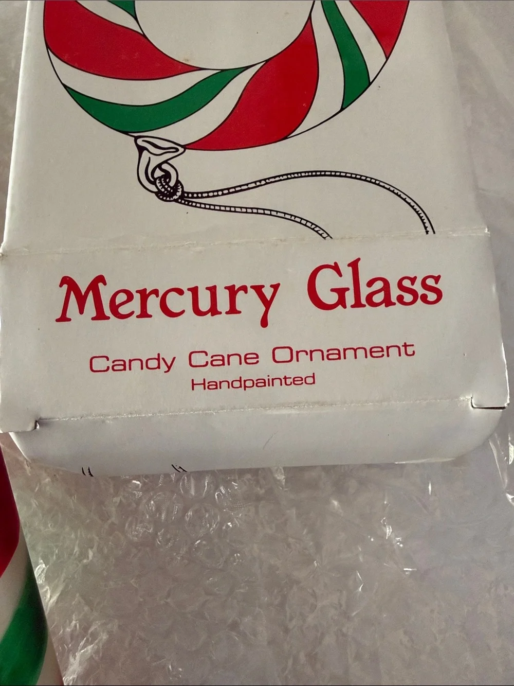 Mercury Glass Red, White & Green Candy Cane Ornament